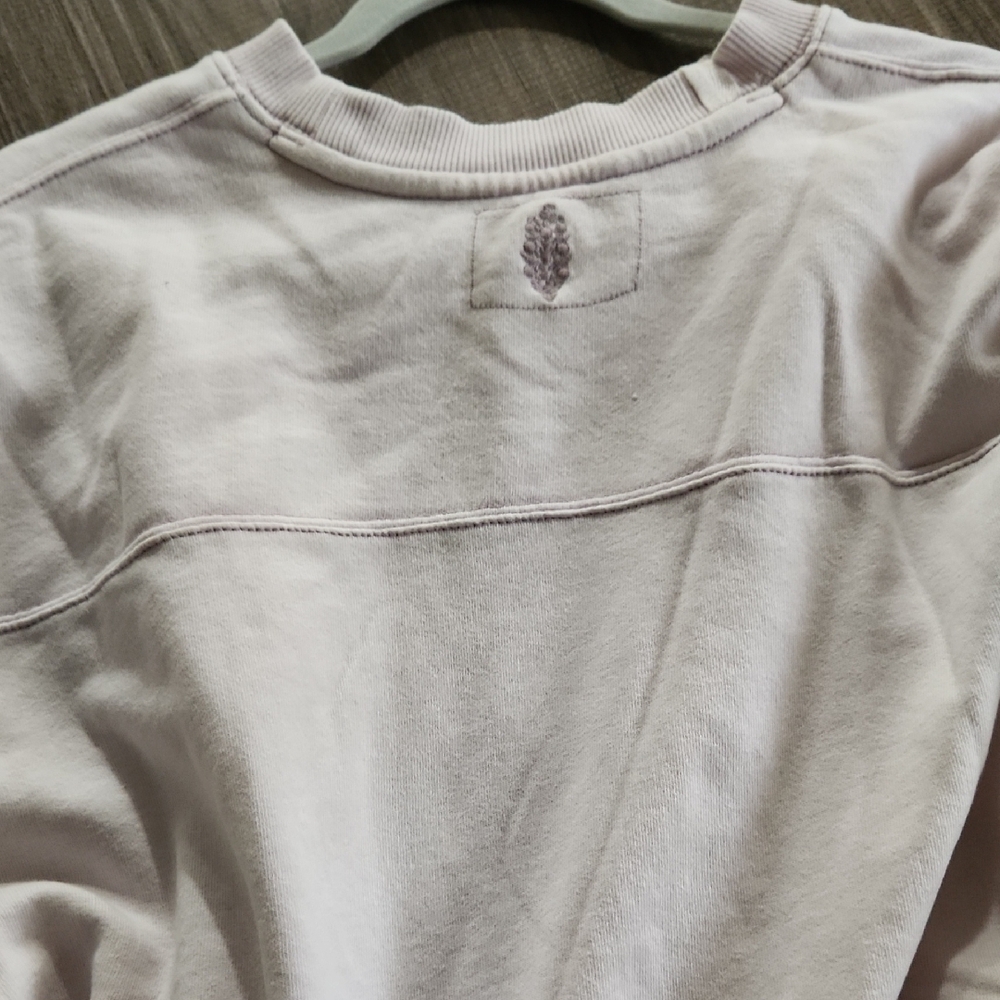 Free People Pale Pink Pullover with Teal Botanical Motif - Picture 6 of 9